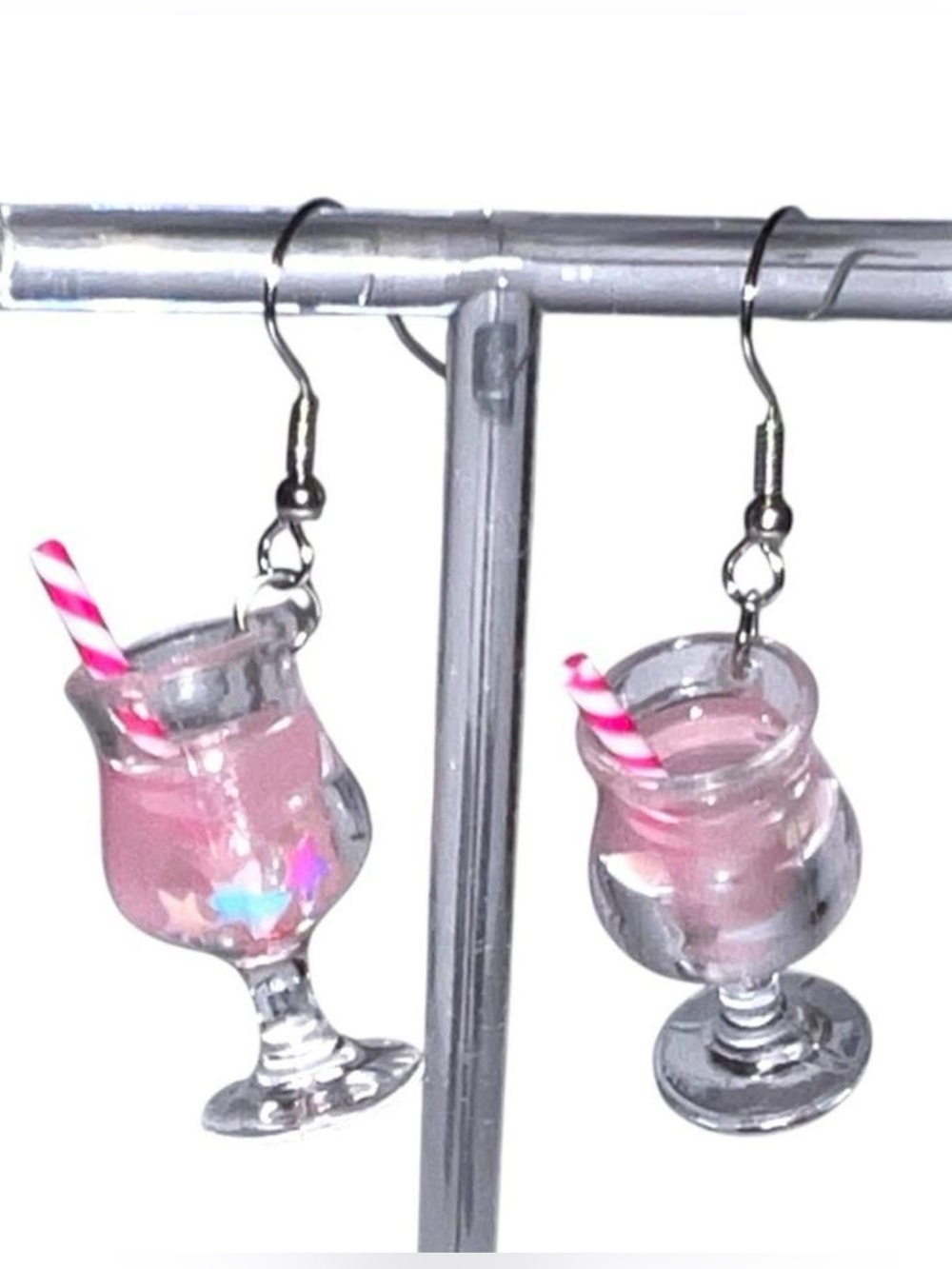 Pink tropical cocktail glass earrings.